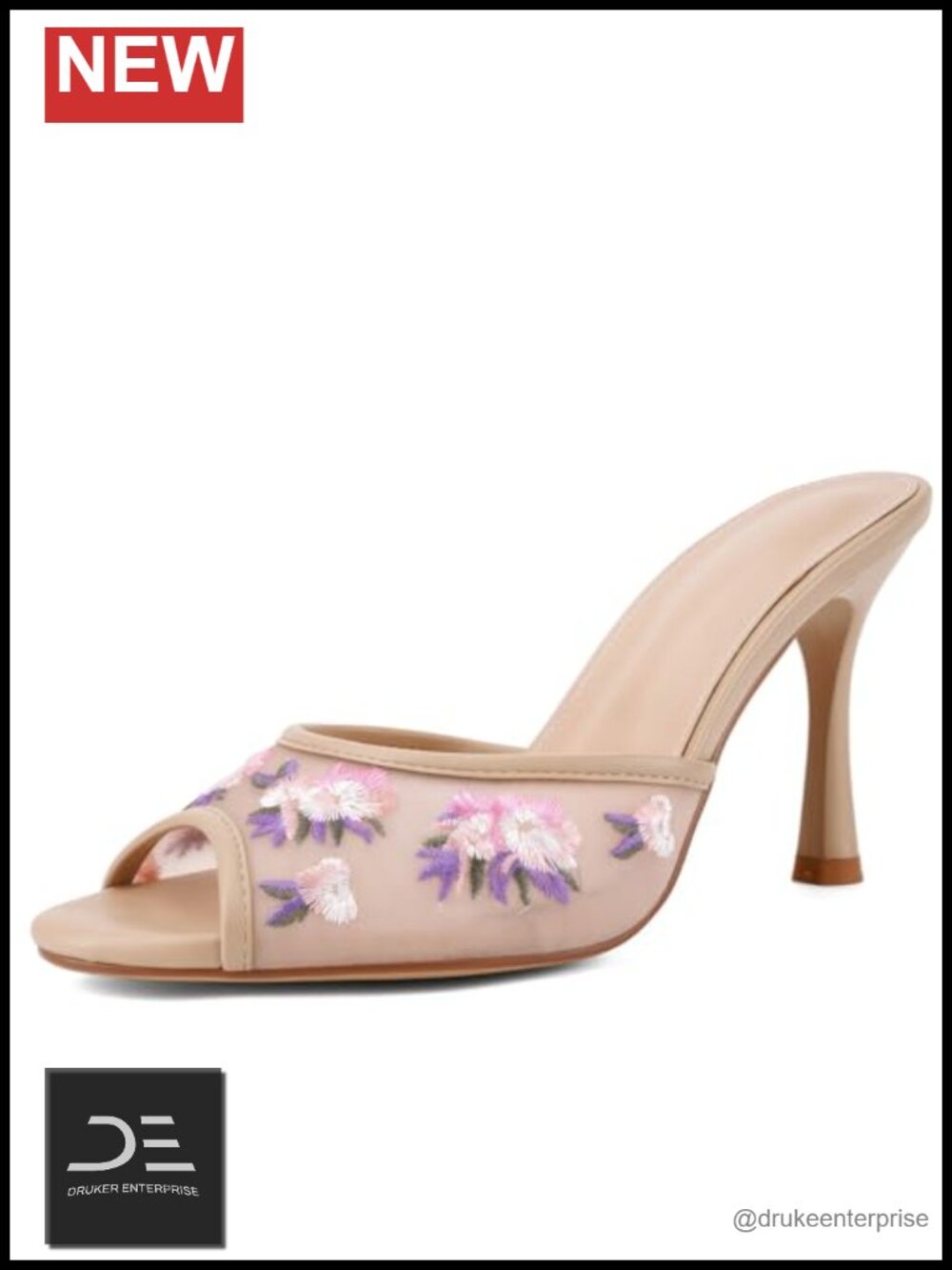 Women's Embroidered Heeled Sandals Slip On Open Toe Kitten Heel Summer Bridal
